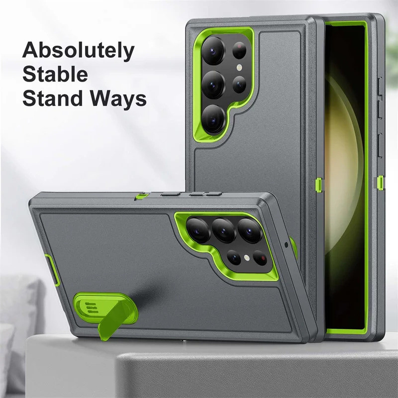 เคสโทรศัพท์เกราะกันกระแทกทหาร ขาตั้งที่มองไม่เห็น สำหรับ Samsung Galaxy S25 Ultra S24 S23 S22 Ultra Plus S23FE 360 °   ปกหลังแข็งแบบไฮบริดเคลือบด้านป้องกันเต็มรูปแบบ