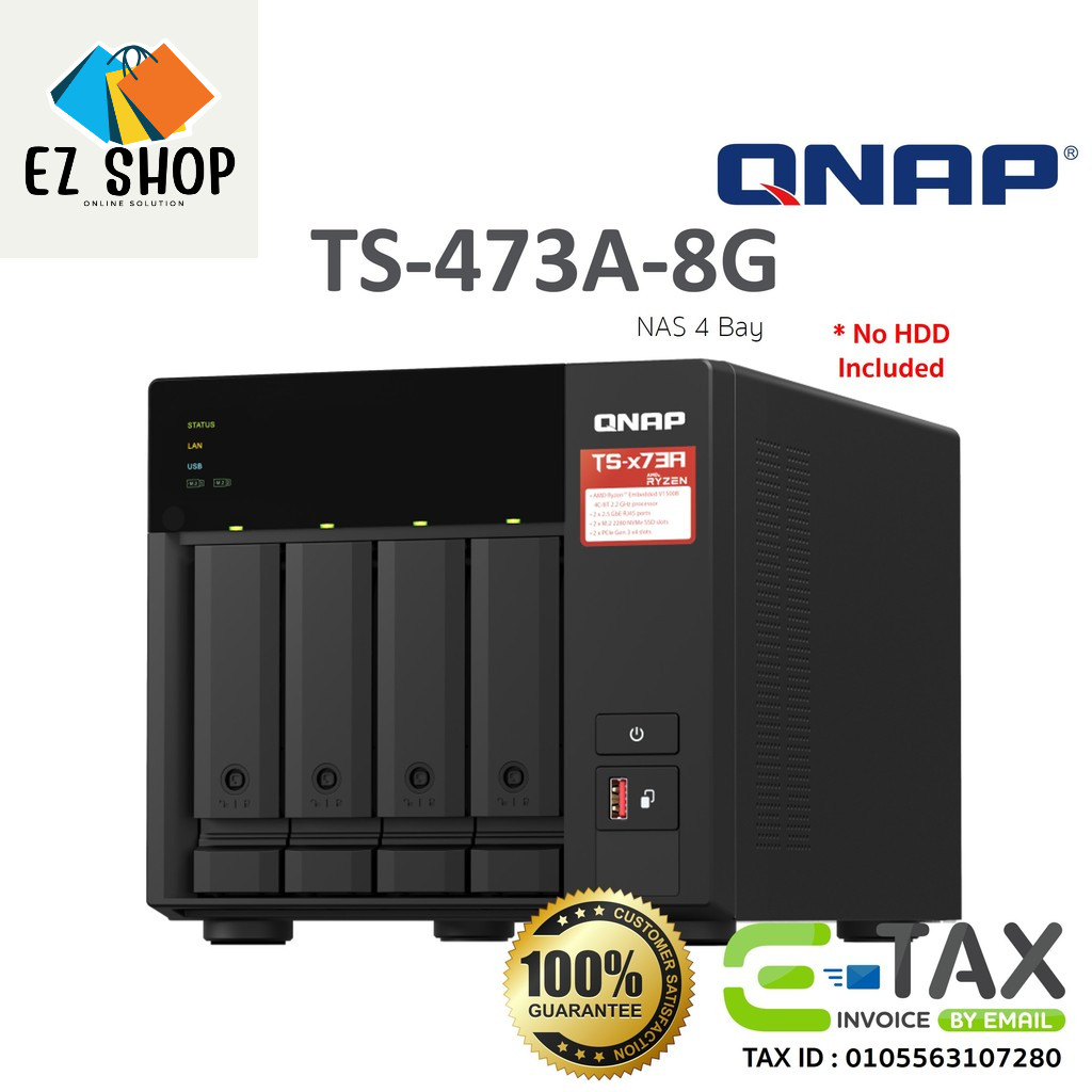 QNAP TS-473A-8G NAS อุปกรณ์เก็บข้อมูลบนเครือข่าย (HDD 6-Bay AMD Ryzen 4-core, 8G) สินค้าประกันศูนย์ 