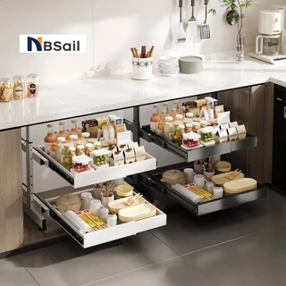 NBSail พร้อมขาตั้งด้านข้าง 2 ชั้น ชั้นวางตะกร้าแบบดึงออกได้ ชั้นวางลิ้นชักสำหรับตู้ครัว