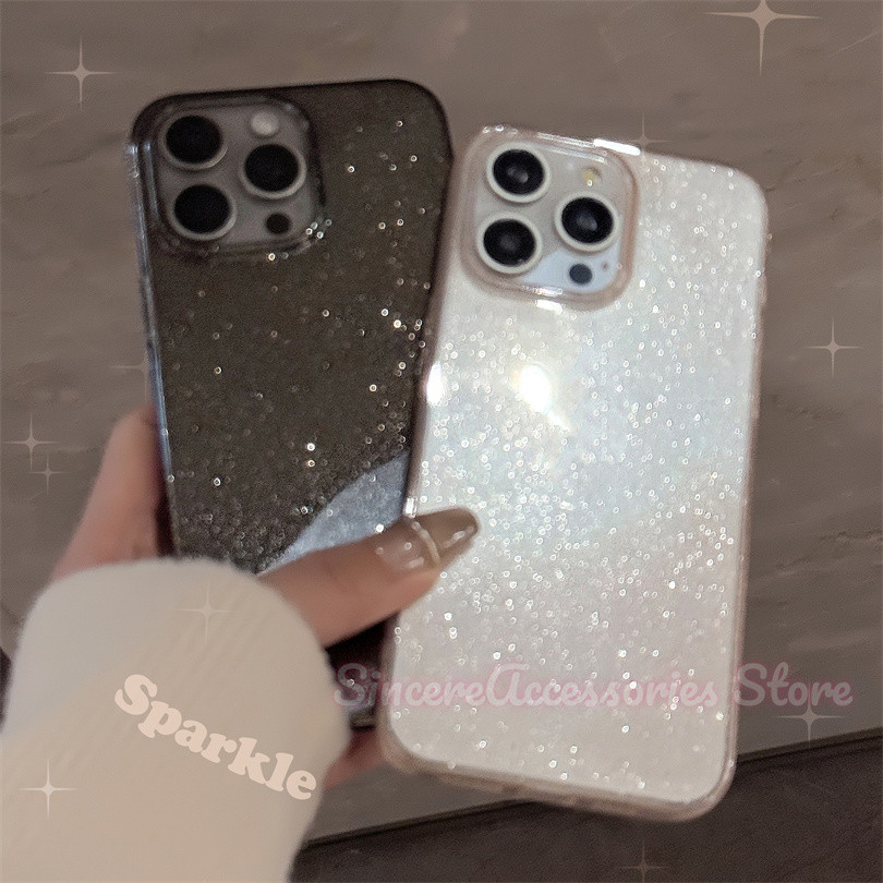 Simple and Clear Soft Case Glitter Powder สําหรับ iPhone 11 16 12 13 15 14 Plus Pro Max ฝาครอบโทรศัพท์ป้องกันแบบนุ่ม
