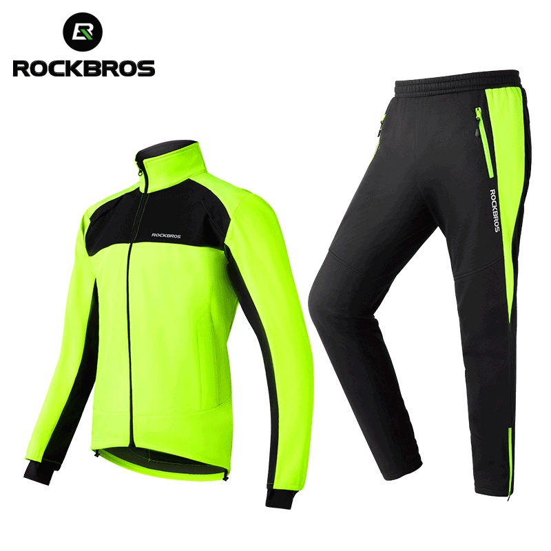 ROCKBROS ชุดขี่จักรยาน กันลม อบอุ่น แขนยาว กางเกง กีฬากลางแจ้ง ฤดูหนาว ทุกเพศ