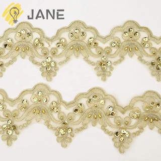 Jane ริบบิ้นลูกปัดดอกไม้ สีทอง กว้าง 3.7 นิ้ว 5 หลา สไตล์วินเทจ สําหรับตกแต่งงานแต่งงาน เจ้าสาว