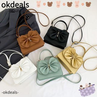 Okdeals กระเป๋าถือ กระเป๋าสะพายไหล่ หนัง Pu ทรงโท้ท ประดับโบว์ ความจุสูง สไตล์มินิมอล สําหรับสตรี