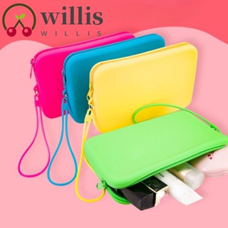 Willis กระเป๋าเครื่องสําอาง ทรงสี่เหลี่ยม, กระเป๋าเก็บซิลิโคน สีพื้น แบบพกพา, กระเป๋าเก็บผ้าอนามัย กันน้ํา ขนาดเล็ก สไตล์เรียบง่าย ที่เก็บของในบ้าน