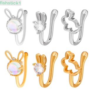 Fishstick1 จิวจมูกปลอม แบบคลิปหนีบ ไม่ต้องเจาะรู สีเงิน สีทอง เครื่องประดับ สําหรับผู้หญิง Y2K