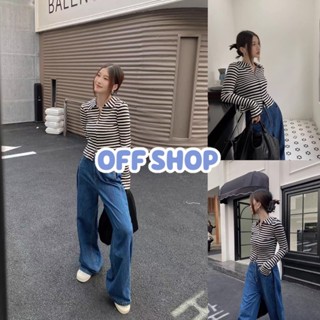 OFF SHOP พร้อมส่ง (OFF-28070NEW) เสื้อไหมพรมลายทาง แขนยาวคอปก -C