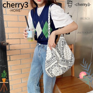 Cherry3 กระเป๋าช้อปปิ้ง กระเป๋าสะพายไหล่ กระเป๋าถือ ผ้าแคนวาส พิมพ์ลาย มีซิป จุของได้เยอะ สไตล์ชนเผ่า สําหรับสตรี