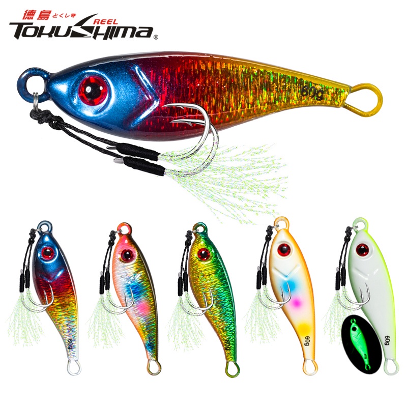 Jig 20g/30g/40g/60g 3D ตาโลหะ Jigging Casting Jig 20g/30g/40g/60g 3D ตาโลหะ Jigging หล่อเหยื่อ Double Assist Hook Slow Clamp Luminous ตกปลา Micro Jig LureBait พร้อม