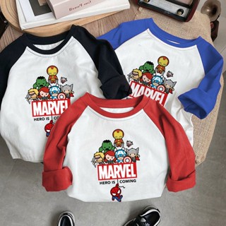 พร้อมส่ง เสื้อยืดลําลอง แขนยาว คอกลม พิมพ์ลายการ์ตูนอนิเมะ raglan ทรงหลวม หลากสี สไตล์เกาหลี แฟชั่นสําหรับเด็กผู้ชาย