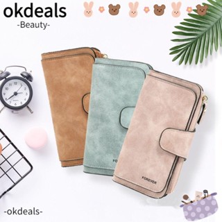 Okdeals กระเป๋าสตางค์ ใบยาว หนัง PU มีซิป หลายชั้น ความจุขนาดใหญ่ อเนกประสงค์ สําหรับผู้หญิง