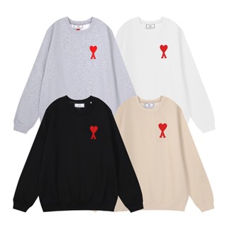 A8m8i เสื้อกันหนาว คอกลม ปักลายหัวใจ สีแดง สไตล์อเมริกัน เหมาะกับฤดูใบไม้ร่วง สําหรับผู้ชาย และผู้หญิง