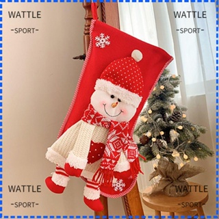 Wattle ถุงของขวัญคริสต์มาส ถุงน่องซานตาคลอส ผ้ากํามะหยี่ขนนิ่ม สีแดง สีขาว สําหรับตกแต่งบ้าน เทศกาลคริสต์มาส