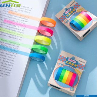 Uniis สติกเกอร์ไฮไลท์ PET เรืองแสง สีโปร่งใส สําหรับติดตกแต่งโรงเรียน สํานักงาน 5 ม้วน