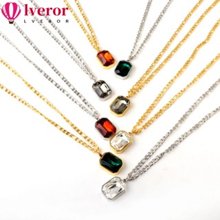 Lveror สร้อยคอโซ่ จี้คริสตัล ทรงสี่เหลี่ยม สีขาว สีแดง สีเขียว สําหรับผู้หญิง