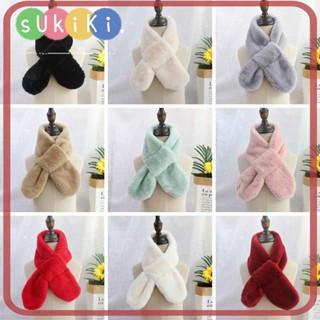 Sukiki ผ้าพันคอ ผ้ากํามะหยี่ขนนิ่ม ขนกระต่ายเทียม แบบหนา สีพื้น สําหรับเด็กผู้ชาย