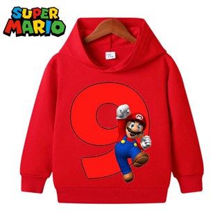 ใหม่ล่าสุด เสื้อกันหนาว มีฮู้ด พิมพ์ลายการ์ตูน Super Mario 3D แฟชั่น สําหรับเด็ก 2023