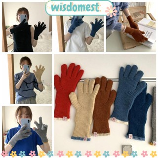 WISDOMEST ถุงมือผ้าขนสัตว์ถัก แบบนิ่ม หน้าจอสัมผัส สีพื้น ให้เป็นของขวัญ แฟชั่นสําหรับผู้หญิง