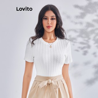 Lovito เสื้อยืดลําลอง เรียบง่าย สําหรับผู้หญิง LBE03047 (แอปริคอท)