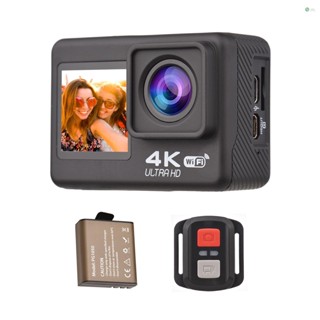 [พร้อมส่ง] กล้องแอคชั่น WiFi ความละเอียดสูง 4K60FPS 170 หน้าจอคู่° ชุดอุปกรณ์เสริม เมาท์แบตเตอรี่ลิเธียมไอออน มุมกว้าง 30 เมตร กันน้ํา พร้อมรีโมตคอนโทรล สีดํา 1 ชิ้น