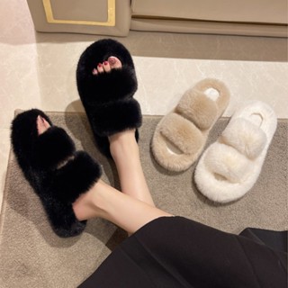 Spot #2023 autumn and winter New Mao Mao slippers womens foreign trade large size 41 casual thick bottom double strip home Mao Mao slippers wholesale 8jj