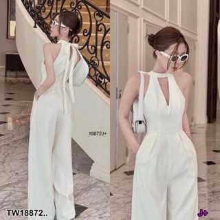 💗พร้อมส่ง  Jumpsuit จั้มสูทแขนกุด ขายาว ผูกโบว์คอหลัง ชุดไปทะเล ชุดเซ็ท เสื้อผ้าสาวอวบ ขาว ดำ แดง ชมพู