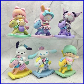 Gp1 ฟิกเกอร์ Sanrio Kuromi Melody Cinnamoroll Pochacco LittleTwinStars พร้อมของเล่นม้า สําหรับเด็ก PG1 6 ชิ้น