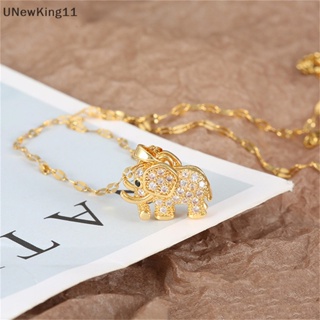 Unewking สร้อยคอโซ่สเตนเลส จี้ช้าง ประดับเพทาย สไตล์วินเทจ เครื่องประดับ สําหรับผู้หญิง