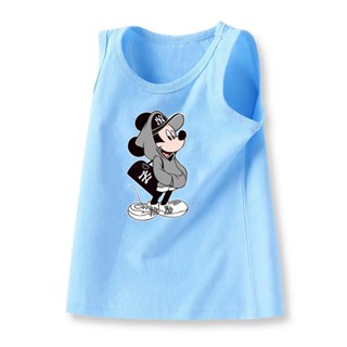 เสื้อยืดแขนกุด พิมพ์ลาย Mickey แฟชั่นฤดูร้อน สําหรับเด็กนักเรียนผู้ชาย