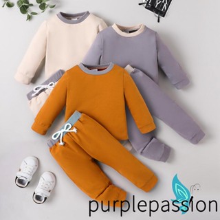 Purplepassion เสื้อกันหนาวแขนยาว คอกลม และกางเกงขายาว สําหรับเด็กผู้ชาย 2 ชิ้น