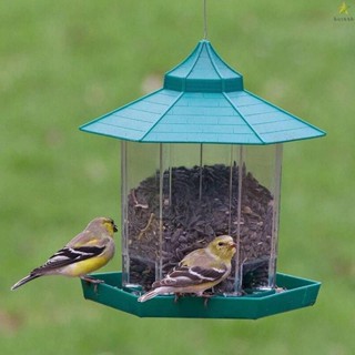 Hanging Wild Bird Feeder - Green Plastic Feeder with Roof for Garden Yard Decoration