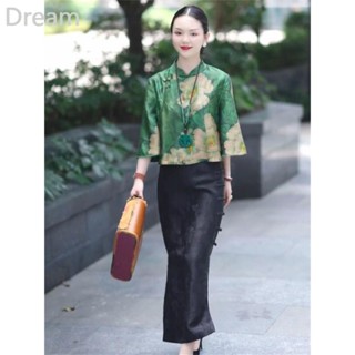 Retro elegant fashionable moms chiffon top spring and summer new peony printed shirt for women