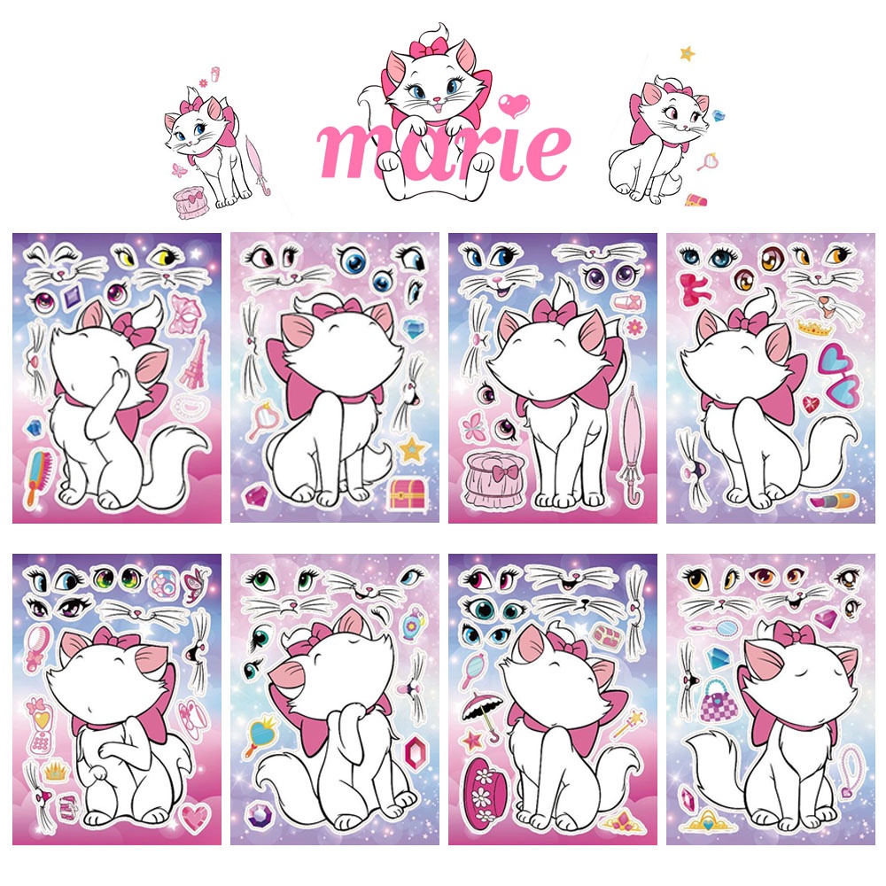 สติกเกอร์ ลายการ์ตูนดิสนีย์ อนิเมชั่น The Aristocats Marie Cat-Duchess สไตล์คลาสสิก DIY สําหรับติดตกแต่ง 8 ชิ้น ต่อชุด