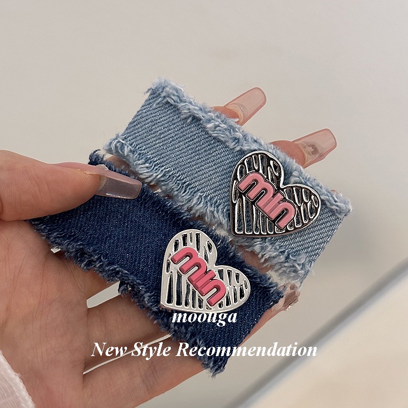 Moouga/denim กิ๊บติดผม โลหะผสม รูปตัวอักษร สีชมพู สีฟ้าอ่อน สไตล์หวานแหวว แฟชั่นสําหรับผู้หญิง