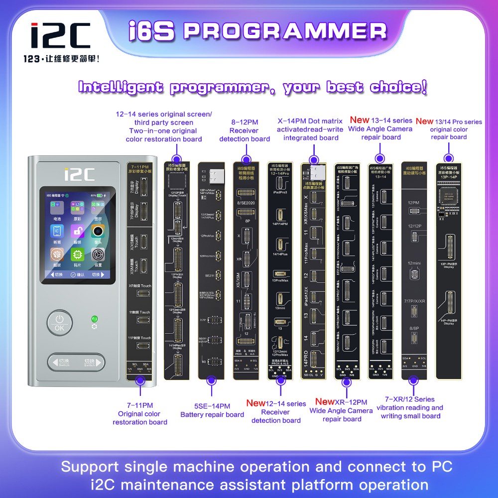 I2c i6S โปรแกรมเมอร์ซ่อมแซมโทรศัพท์ สําหรับ Phone X 11 12 13 14 Pro Max Mini True Tone Battery Health Face ID Dot Matrix Repair Tester