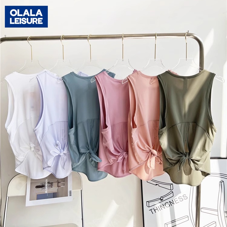 OLALA LEISURE เสื้อยืด เสื้อกั๊ก ทรงหลวม ระบายอากาศได้ดี แบบแห้งเร็ว เหมาะกับใส่เล่นโยคะ ฟิตเนส แฟชั่นสําหรับผู้หญิง