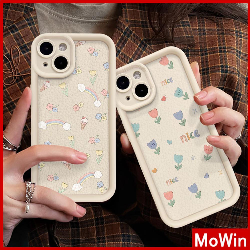 Mowin - เข้ากันได้สำหรับ 15 เคสไอโฟน11 เคส iphone 11 เคสหนังเนื้อเคสสีขาวกันกระแทก TPU เคสสีรุ้งไอศกรีมดอกไม้เข้ากันได้กับ iPhone14 PRO MAX 13 12 PRO MAX XR XS 7 8 PLUS
