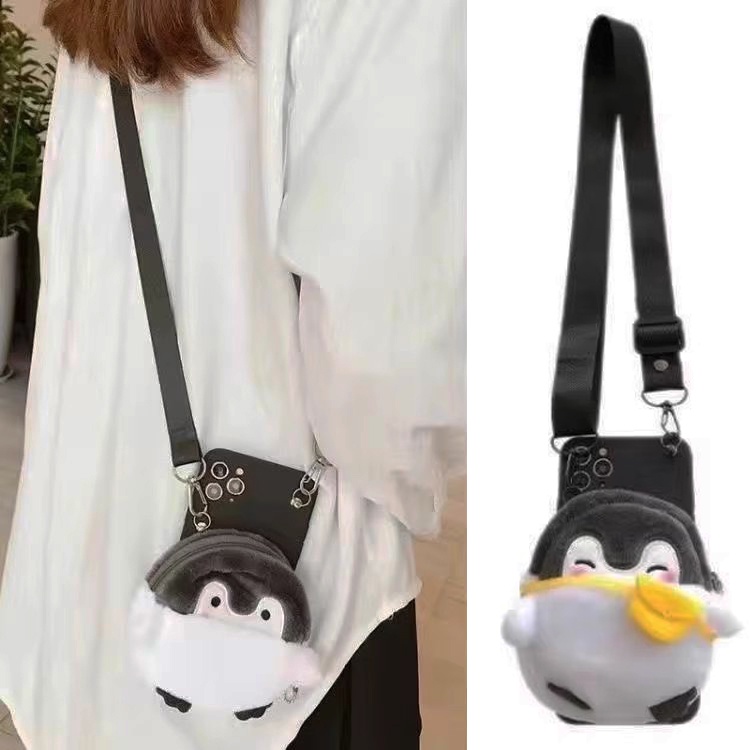 เคสโทรศัพท์มือถือ แบบนิ่ม ลายการ์ตูนเพนกวิน พร้อมสายคล้องคอ และกระเป๋าสตางค์ สําหรับ Realme C11 C20 