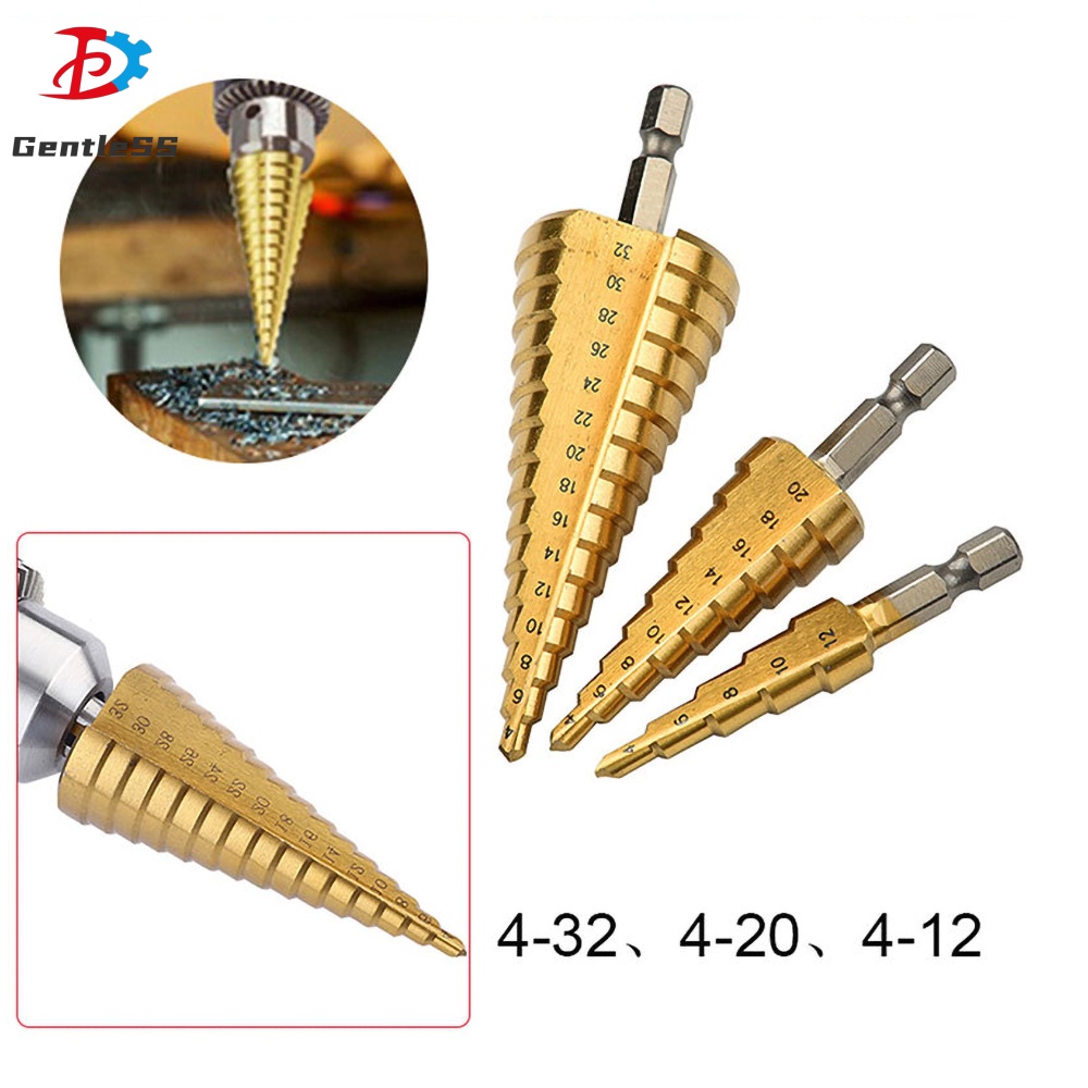 4-12/4-20/4-32 ไทเทเนียมชุบหกเหลี่ยม Shank ขั้นตอนเจาะบิตแผ่นเหล็กเปิด