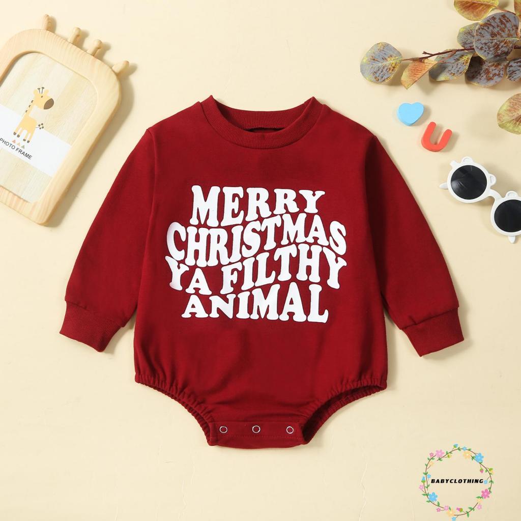 Babyclothes-infant Baby Christmas Jumpsuit พิมพ์ตัวอักษรแขนยาวคอกลม Romper