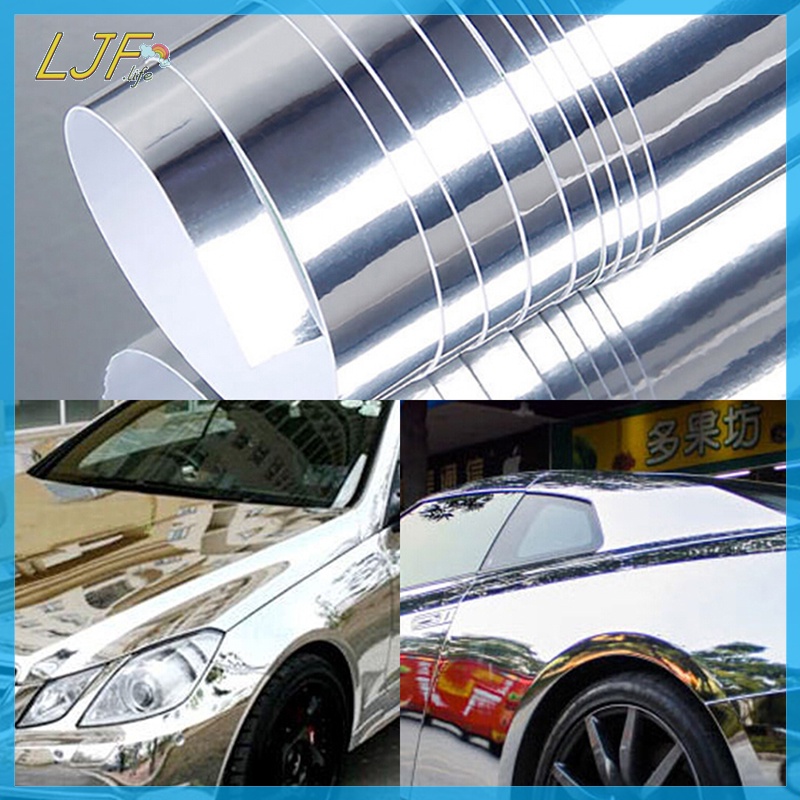 LJF Car กระจกเคลือบเงาสีเงิน ยืดฟิล์มรูปลอกห่อโครเมียม ers TH