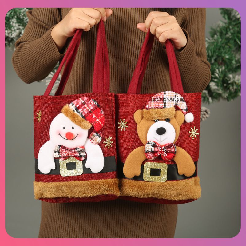 Creative Christmas Candy Bag ถุงของขวัญผ้าลินิน Santa Sack เด็กของขวัญคริสต์มาสคุณภาพสูง Candy Stocking Bag ประณีต Santa Claus Christmas Candy Bag [COD]