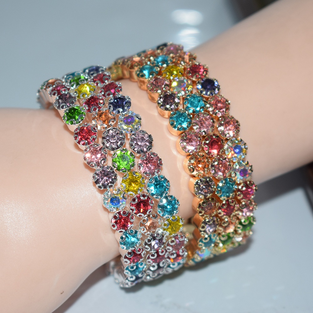 สร้อยข้อมือเพชร 2/3/5 แถว แฟชั่น พร้อมโซ่ก้ามปู สําหรับสุภาพสตรี ราคา ถูกที่สุด ดีลบีเคเค แกลเลอรีภาพที่ 9