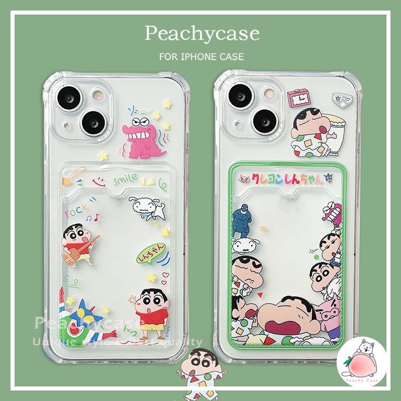 การ ์ ตูนน ่ ารัก Crayon Shin-chan Photo Card Slot โทรศัพท ์ สําหรับ iPhone 15 Plus 14 13 12 Pro Max 11 Xs Max Xr X TPU โปร ่ งใสปกหลัง Shock Proof Shell