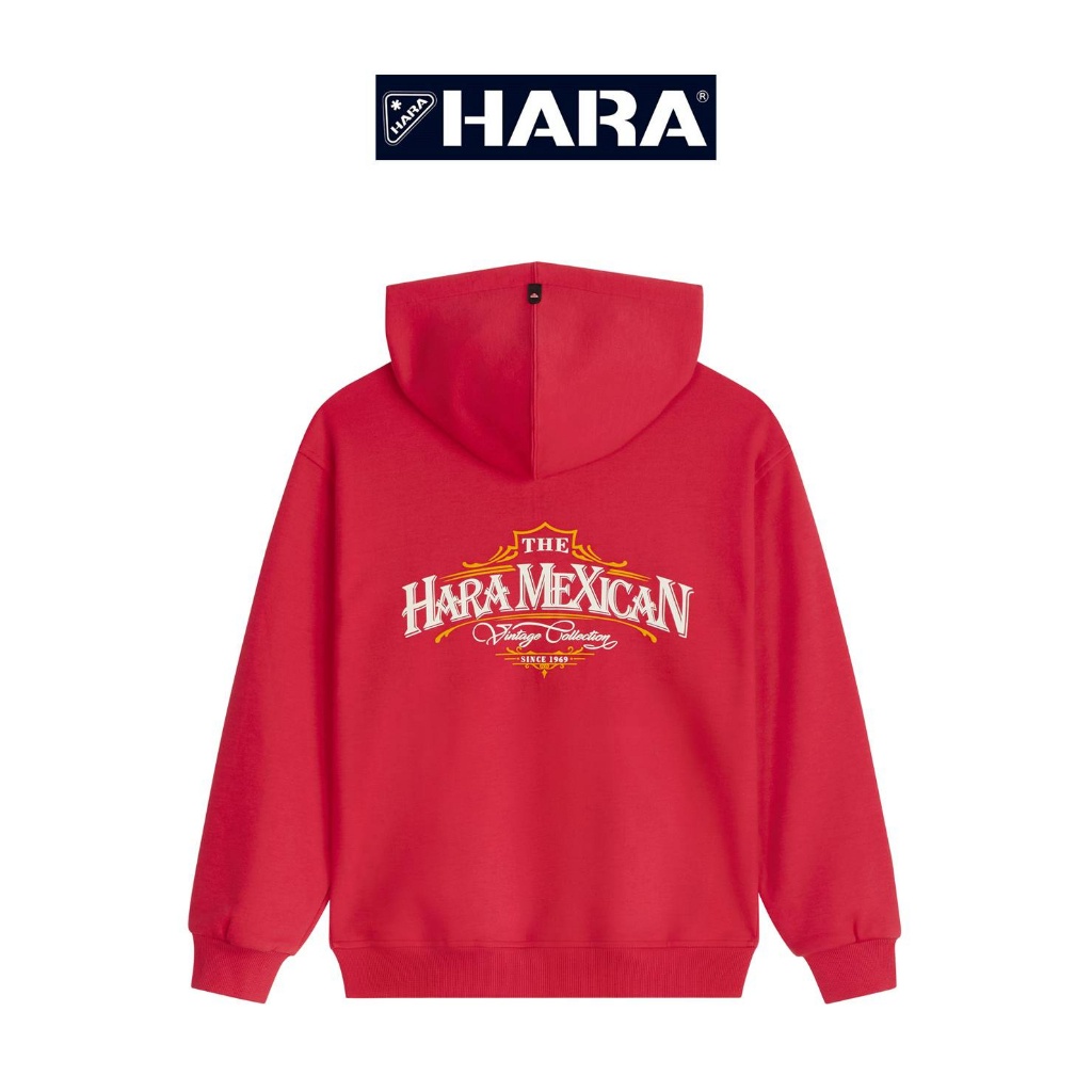 [ส่งฟรี] Hara ฮาร่า ของแท้ เสื้อกันหนาว แขนยาว มีซิป สีแดง ซิปหน้า Mexican สกรีนลาย Cotton 100% รุ่นMMTL-0034-29
