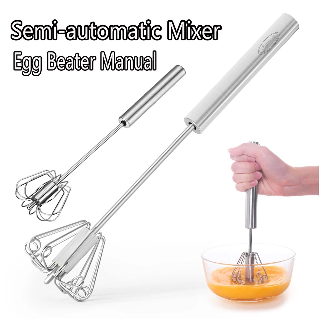 Semi Automatic Mixer Whisk Egg Beater Stainless Steel Manual Hand Mixer Self-Turning Cream Utensils Kitchen Mixer Egg To