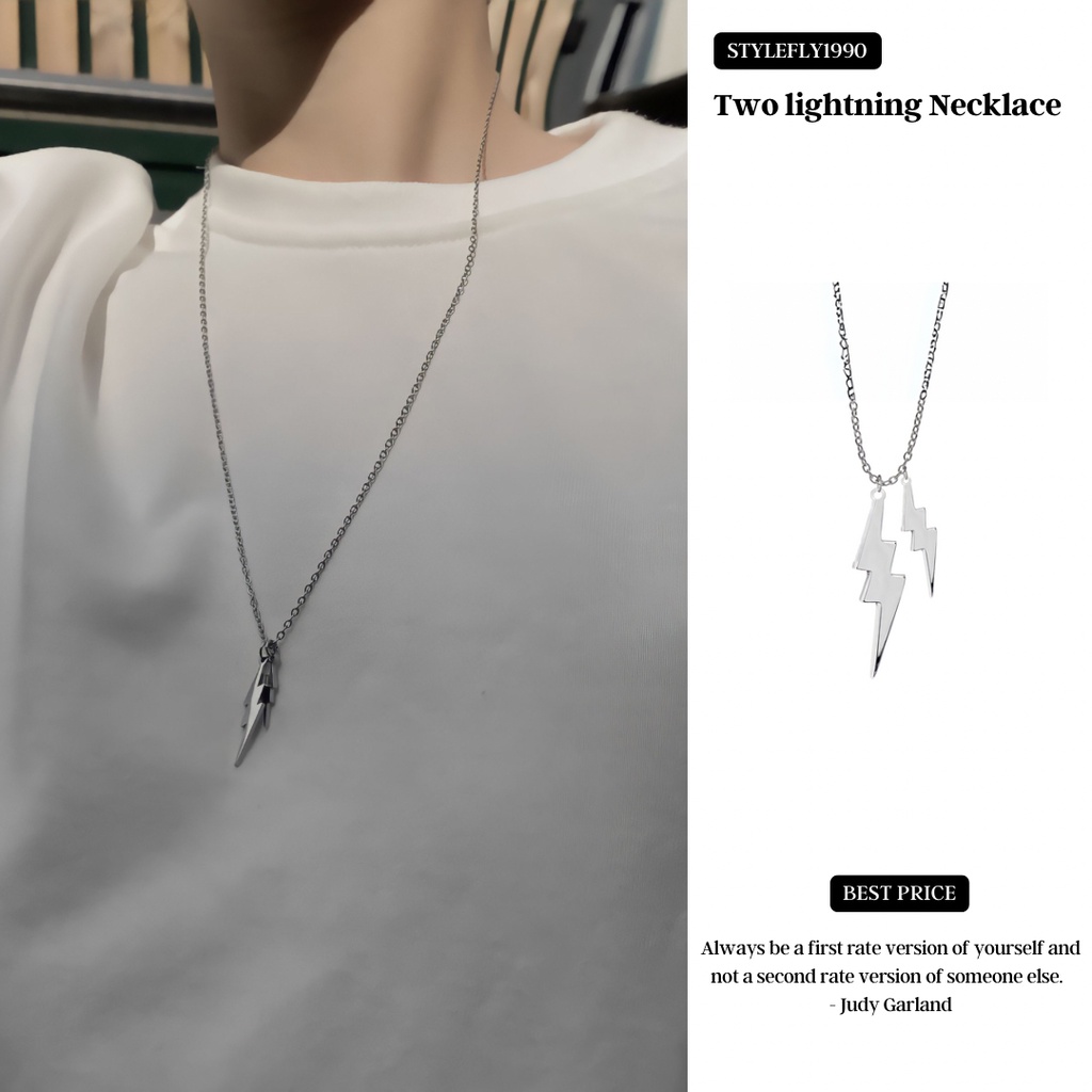 【 พร้อมส่ง 】Two lightning Necklace สร้อยสองสายฟ้าเล็ก