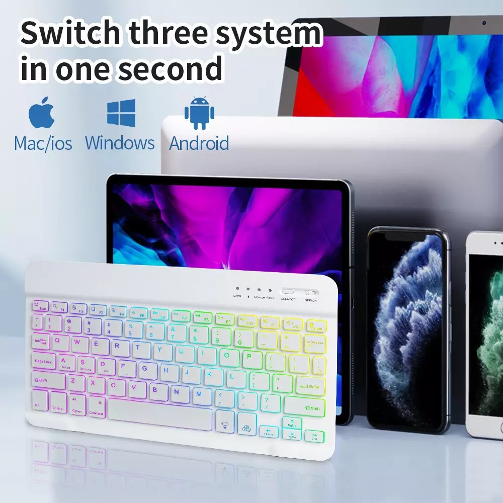 🚚พร้อมส่ง🚚คีย์บอร์ด เม้าส์ RGB 7สี 2โหมด ใหม่แบ็คไลท์ไล่โทนสี Bluetooth keyboard,เมาส์ไร้สาย,คีย์บอร์ด