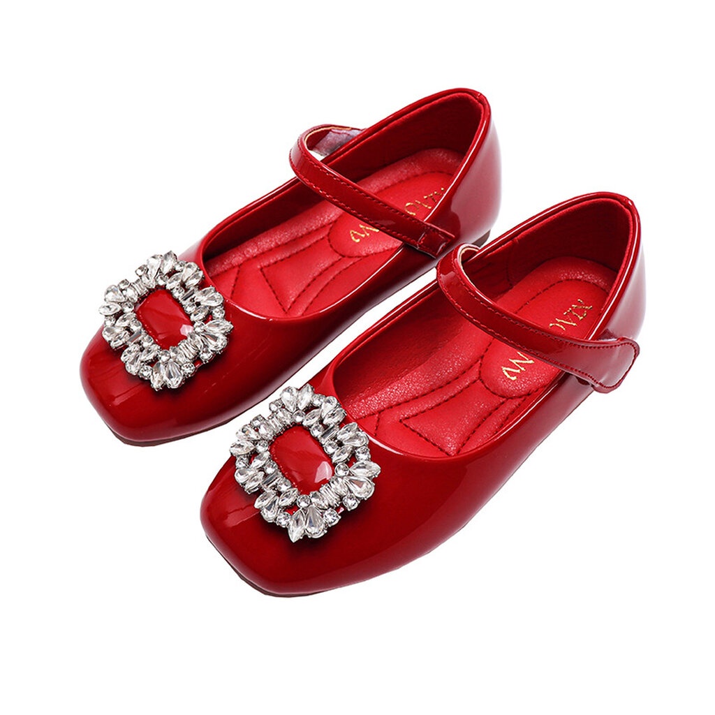 Shoe1503- รองเท้าคัชชูเด็กเล็ก รองเท้าคัชชูเด็กโตสีแดง ติดเพขร (ความยาววัดจากพื้นภายใน ให้ใช้ความยาวเท้า +0.5/เท้าอูม...