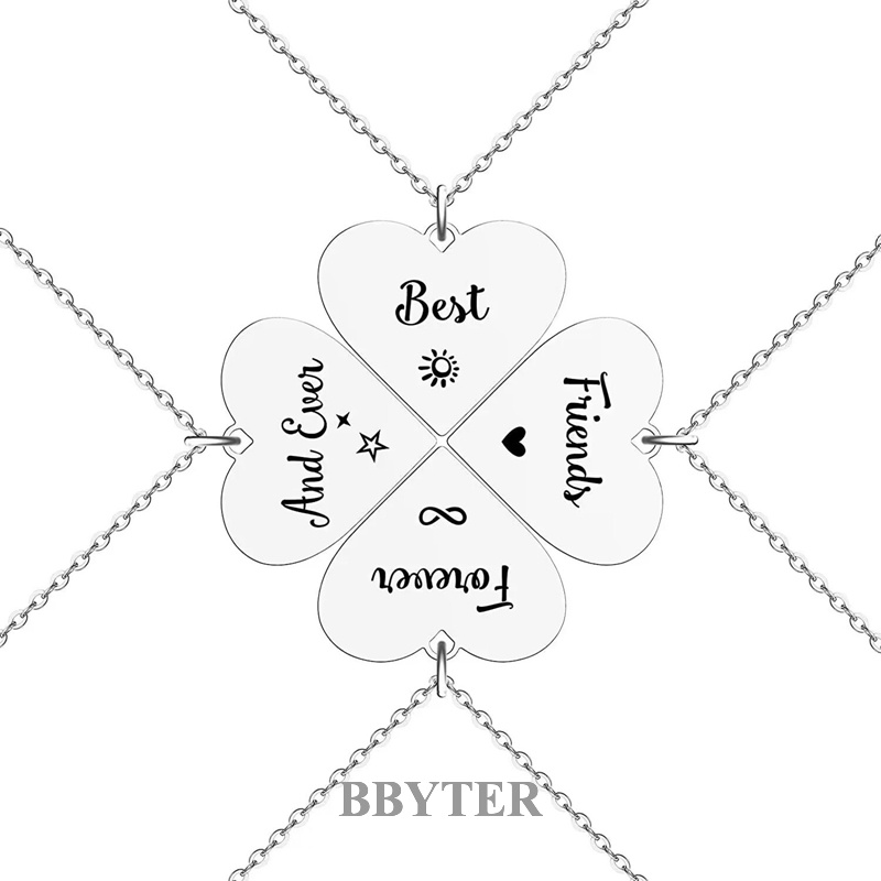 BBYTER 4PCS Heart Puzzle มิตรภาพ Best Friend สร้อยคอสแตนเลส