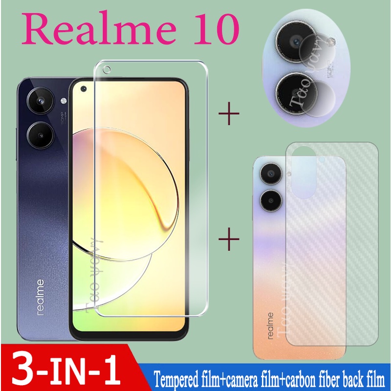 3in1 ฟิล์มกระจกนิรภัยกันรอยหน้าจอ และกล้อง และฟิล์มด้านหลัง สําหรับ Realme 10 Realme 8 5G Realme 8i Realme 8Pro Realme 8 4G Realme C35 Realme C53 Realme C30S